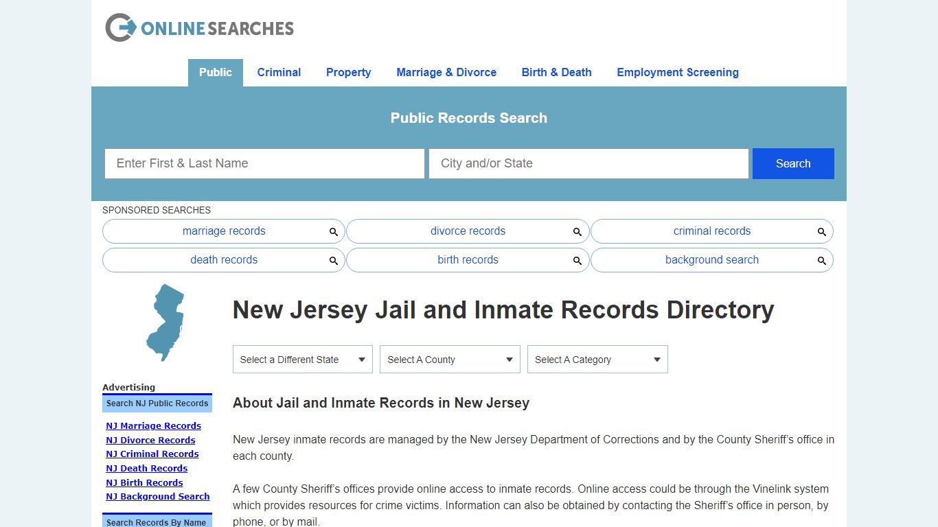 New Jersey Jail and Inmate Records Search Directory - OnlineSearches.com